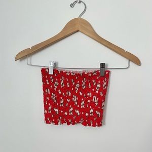 Garage Smocked Red Floral Tube Top XS